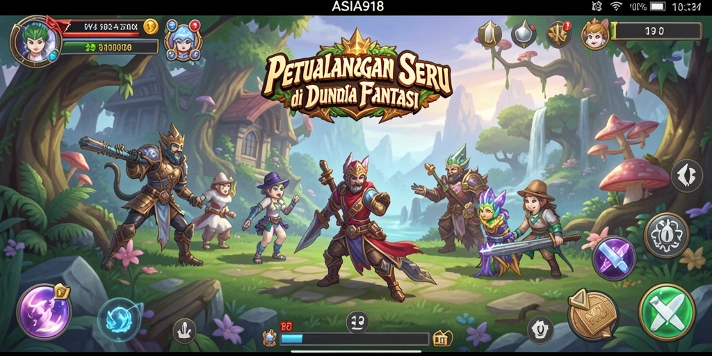 Tampilan gameplay <strong>ASIA918</strong> dengan karakter berpetualang di dunia fantastis.