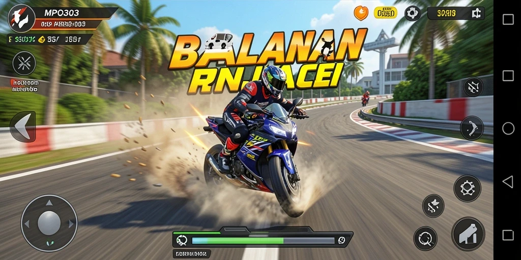 Tampilan gameplay seru di lintasan balapan motor.