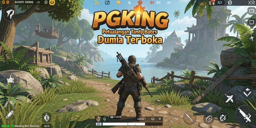 Screenshot permainan PGKING menampilkan dunia terbuka yang luas dan penuh warna.