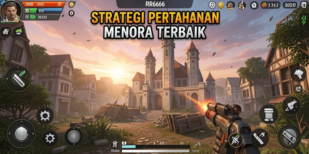 Tampilan utama gameplay Tower Defense di RR666 yang mendebarkan.