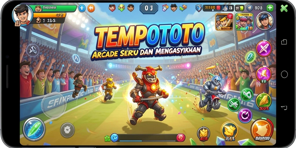 Tampilan seru dari gameplay Arcade TEMPOTOTO yang memikat.