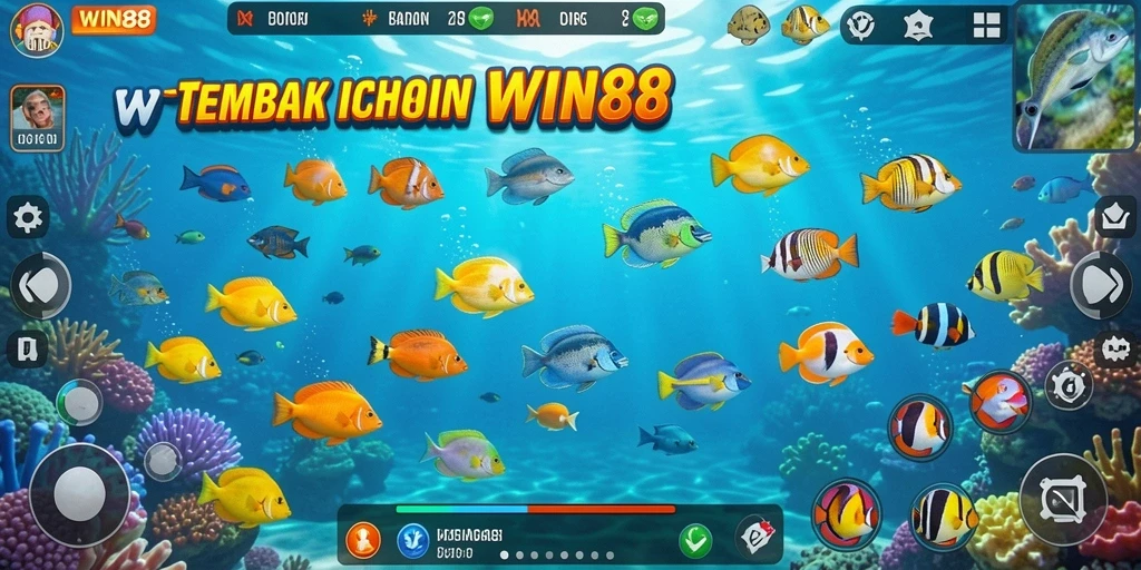 Screenshot utama WIN88 menunjukkan gameplay Tembak Ikan yang mendebarkan.