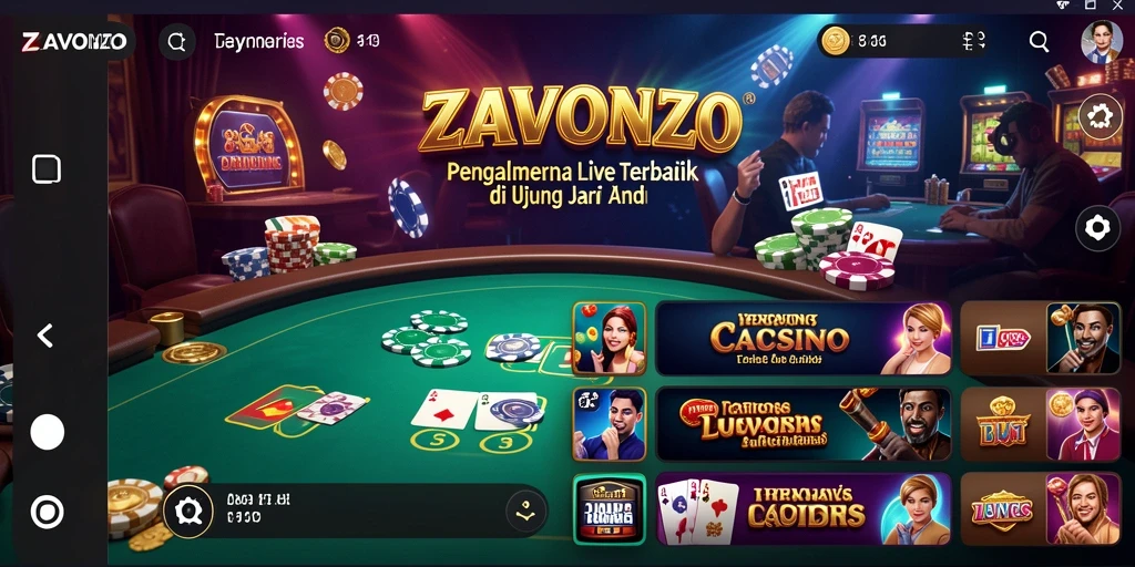 Screenshot ZAVONZO menampilkan dealer langsung dan atmosfer kasino yang hidup.